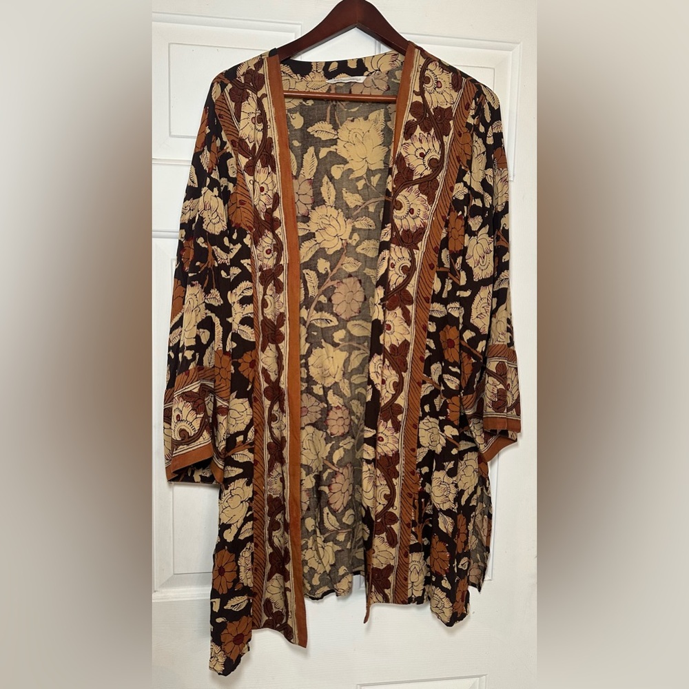 Soft Surroundings Autumn‎ Floral duster Kimono earthy cardigan sz M.